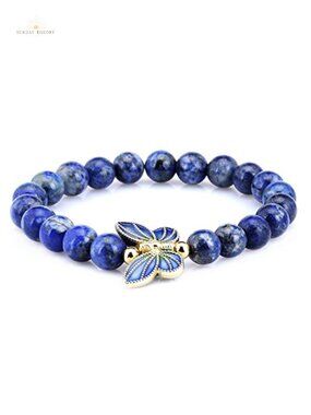18K Gold Plated Silver Cloisonne Enamel Butterfly Bracelet, Adjustable
